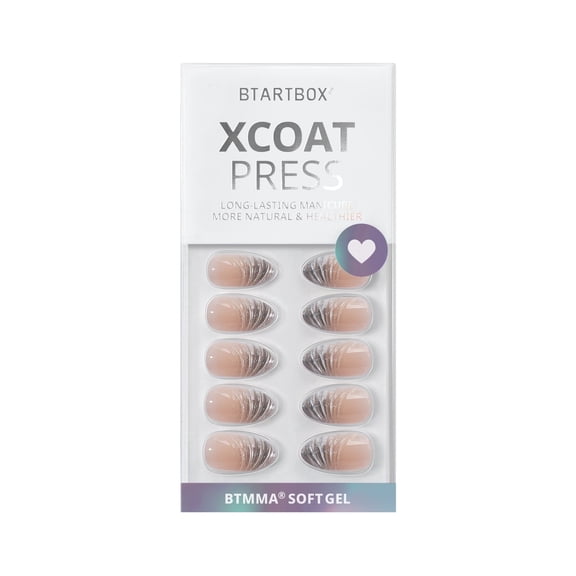 BTArtbox Press On Nails - Exquiste, Short Almond, Lamp-Curable, 4-Week Wear, Easy-to-Apply, 32 Count All-in-One Kit