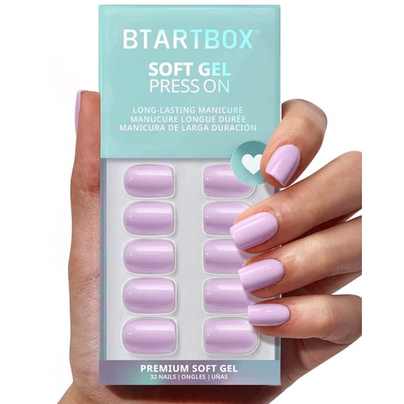 BTArtbox Press On Nails - First Impression, Short Square, 2-Week Wear, Easy-to-Apply, 32 Count All-in-One Kit