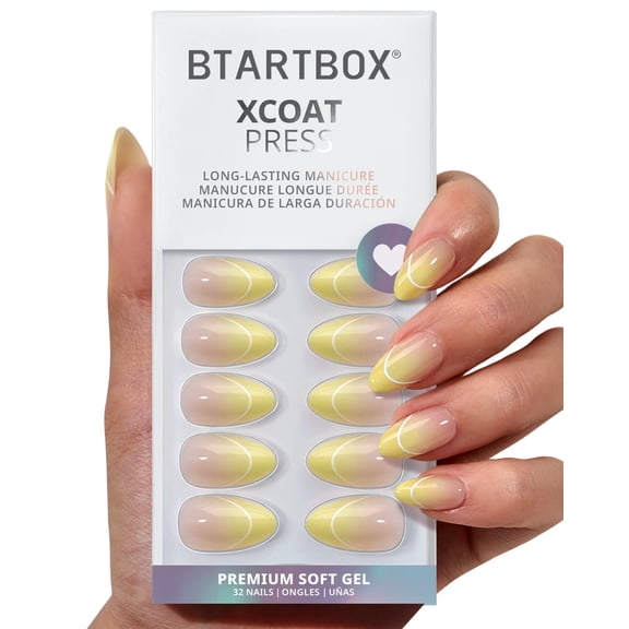 BTArtbox Press On Nails - First Light, Short Almond, Lamp-Curable, 4-Week Wear, Easy-to-Apply, 32 Count All-in-One Kit
