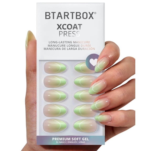 BTArtbox Press On Nails - Fresh Reset, Short Almond, Lamp-Curable, 4-Week Wear, Easy-to-Apply, 32 Count All-in-One Kit