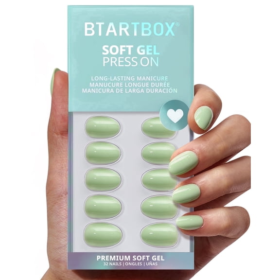 BTArtbox Press On Nails - Garden Weekend, Short Almond, 2-Week Wear, Easy-to-Apply, 32 Count All-in-One Kit