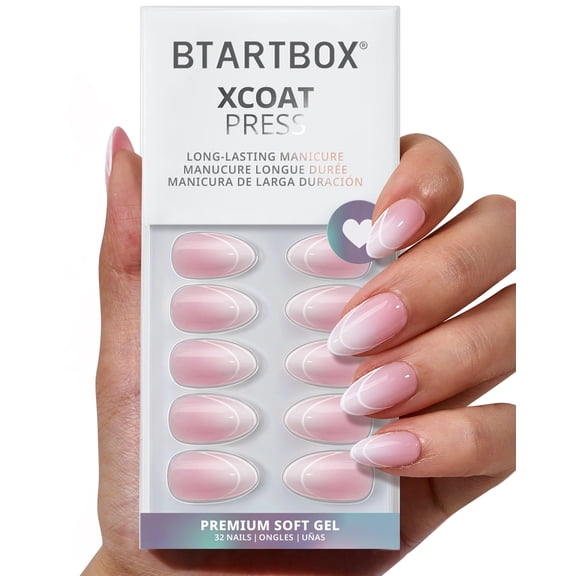 BTArtbox Press On Nails - Gentle Care, Short Almond, Lamp-Curable, 4-Week Wear, Easy-to-Apply, 32 Count All-in-One Kit