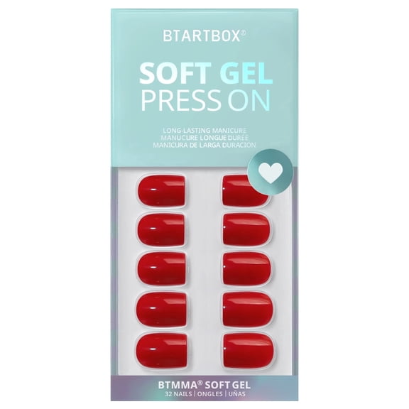 BTArtbox Press On Nails - Hot Lap, Short Square, 2-Week Wear, Easy-to-Apply, 32 Count All-in-One Kit