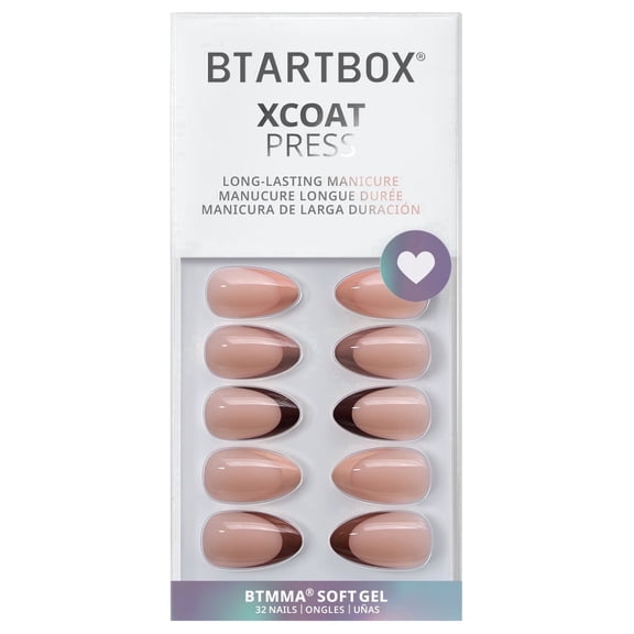 Btartbox Press On Nails - Morning Coffee, Short Square, Lamp-Curable, 4-Week Wear, Easy-to-Apply, 32 Count All-in-One Kit