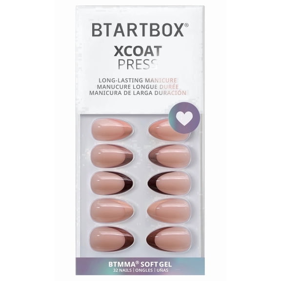 BTArtbox Press On Nails - Morning Coffee, Short Almond, Salon Quality, 4-Week Long Lasting, UV/LED Curable, Easy-to-Apply, 32pcs All-in-One Manicure Kit