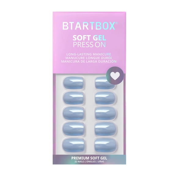 BTArtbox Press On Nails - Ocean Glazed, Short Square, 2-Week Wear, Easy-to-Apply, 32 Count All-in-One Kit