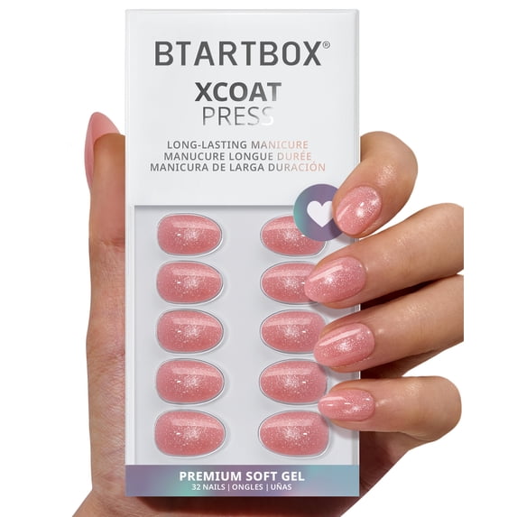 BTArtbox Press On Nails - Peach Bellini, Short Almond, Lamp-Curable, 4-Week Wear, Easy-to-Apply, 32 Count All-in-One Kit