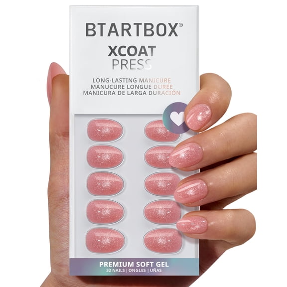 BTArtbox Press On Nails - Peach Bellini, Short Almond, Lamp-Curable, 4-Week Wear, Easy-to-Apply, 32 Count All-in-One Kit