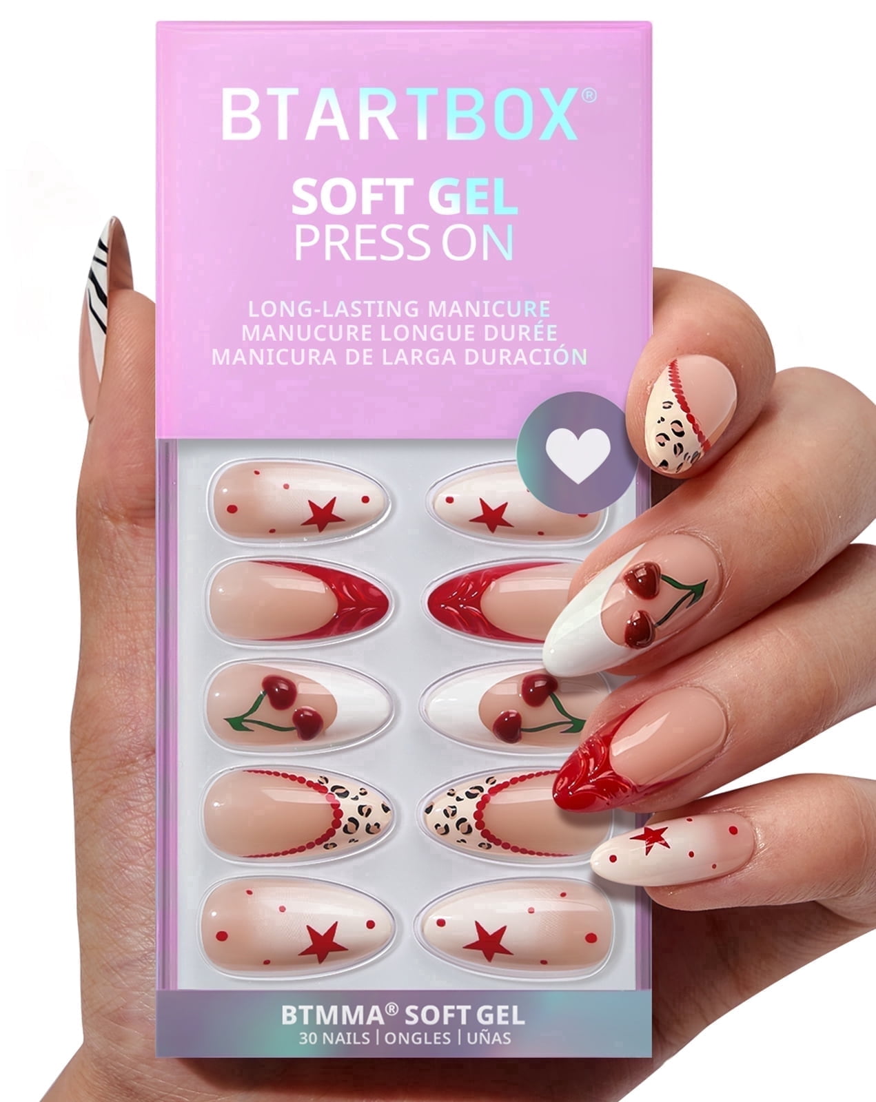 BTArtbox Press On Nails - Pinky Swear, Medium Almond, 2-Week Wear, Easy-to-Apply, 30 Count All-in-One Kit