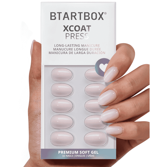 BTArtbox Press On Nails - Power Calm, Short Almond, Lamp-Curable, 4-Week Wear, Easy-to-Apply, 32 Count All-in-One Kit