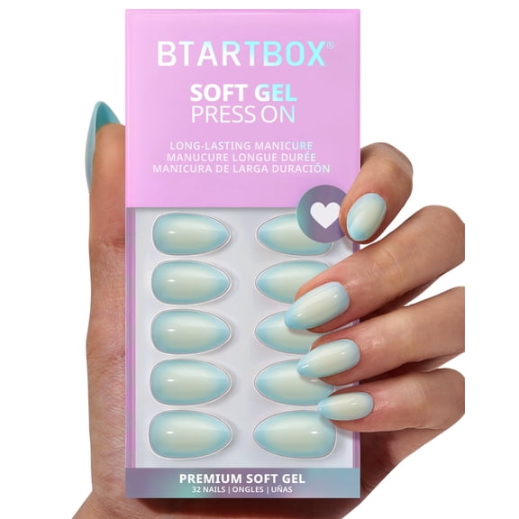 BTArtbox Press On Nails - Semester Glow, Short Almond, 2-Week Wear, Easy-to-Apply, 32 Count All-in-One Kit
