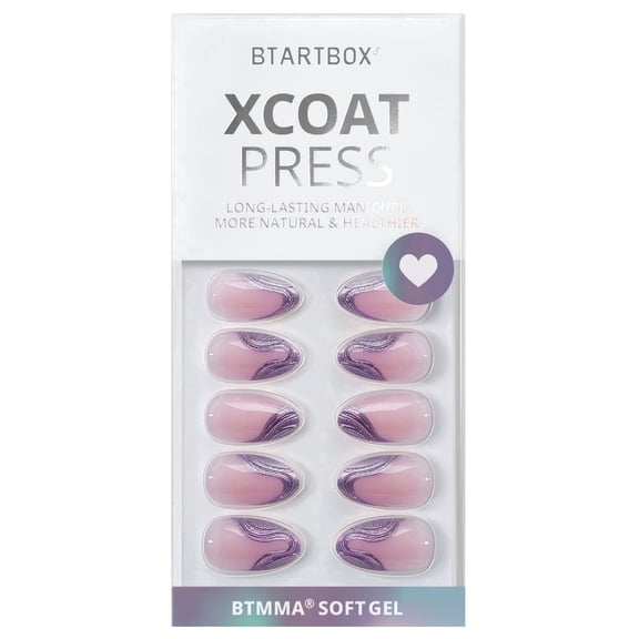 BTArtbox Press-On Nails - Mermaid Tail, Short Almond, Lamp-Curable, 4-Week Wear, Easy-to-Apply, 32 Count All-in-One Kit