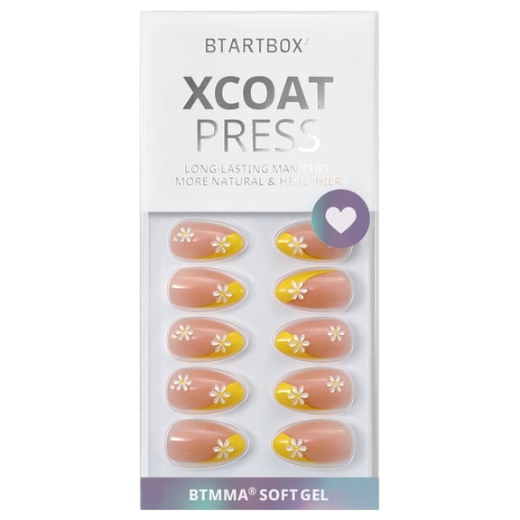 BTArtbox Press On Nails - Daisy, Short Almond, Lamp-Curable, 4-Week Wear, Ready-to-Wear, 32 Count All-in-One Kit
