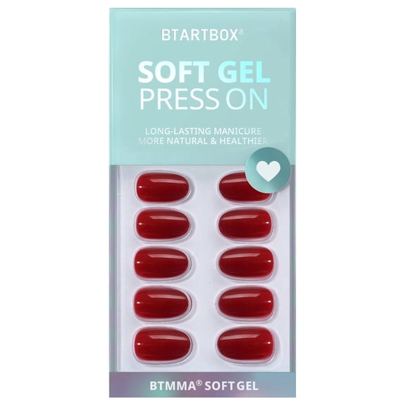 BTArtbox Press On Nails - Cardinal, Short Oval, 2-Week Wear, Easy-to-Apply, 32 Count All-in-One Kit