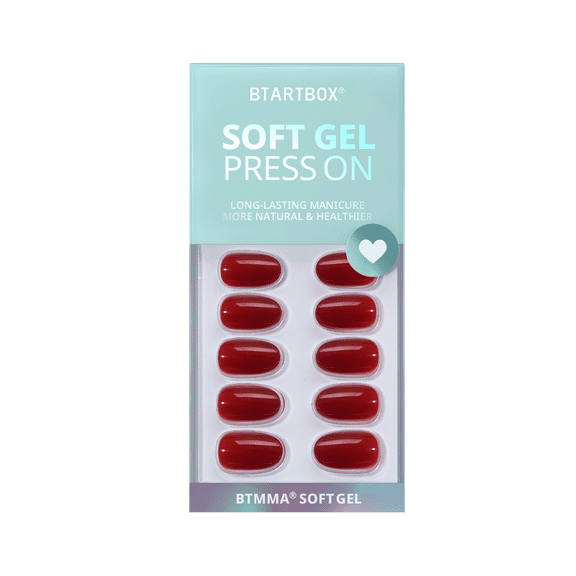 Btartbox Press On Nails - Cardinal, Short Oval, 2-Week Wear, Easy-to-Apply, 32 Count All-in-One Kit