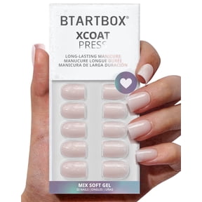 BTArtbox Press On Nails - Heeled Neutral, Short Square, Lamp-Curable, 4-Week Wear, Easy-to-Apply, 32 Count All-in-One Kit