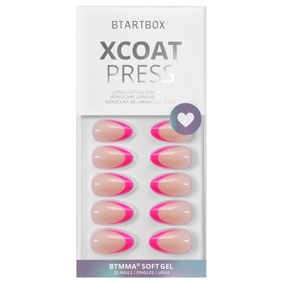 BTArtbox Press On Nails - Berry French, Short Almond, Lamp-Curable, 4-Week Wear, Ready-to-Wear, 32 Count All-in-One Kit