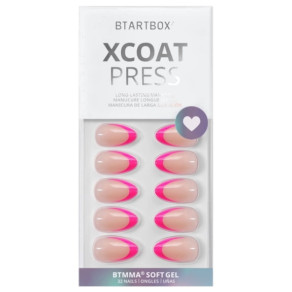 BTArtbox Press On Nails - Berry French, Short Almond, Lamp-Curable, 4-Week Wear, Easy-to-Apply, 32 Count All-in-One Kit