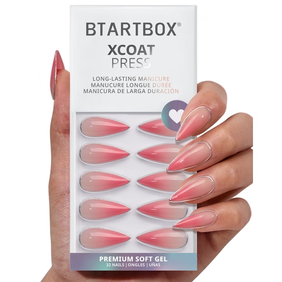 BTArtbox Press On Nails - Blush Tipsy, Medium Almond, Lamp-Curable, 4-Week Wear, Easy-to-Apply, 32 Count All-in-One Kit