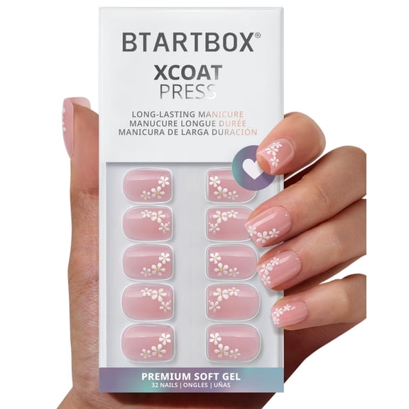 BTArtbox Press On Nails - Wrist Corsage, Short Square, Lamp-Curable, 4-Week Wear, Easy-to-Apply, 32 Count All-in-One Kit