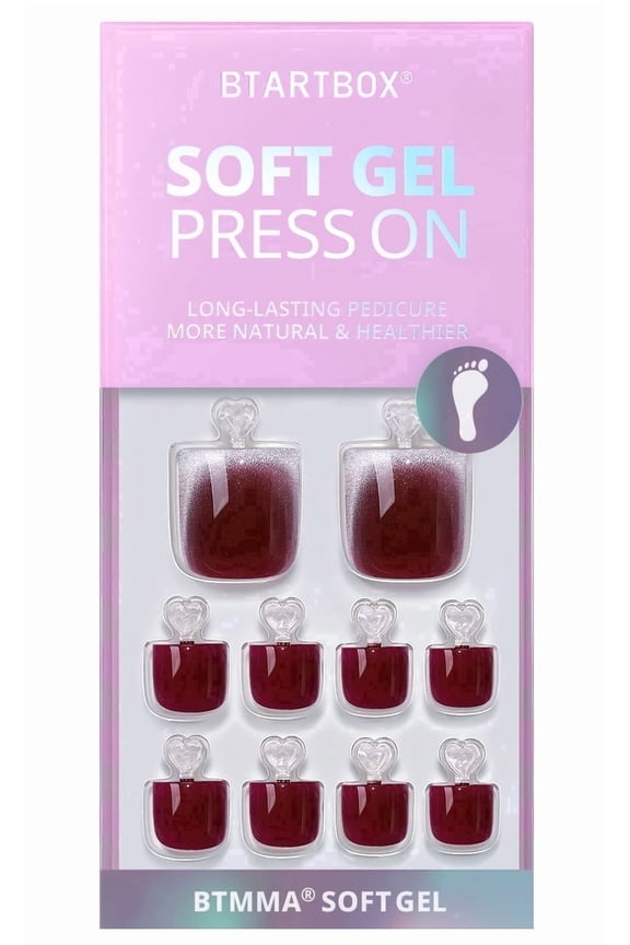 Press On Toenails - Crimson Chaos, Square, 2-Week Wear, Easy-to-Apply, 30 Count All-in-One Kit