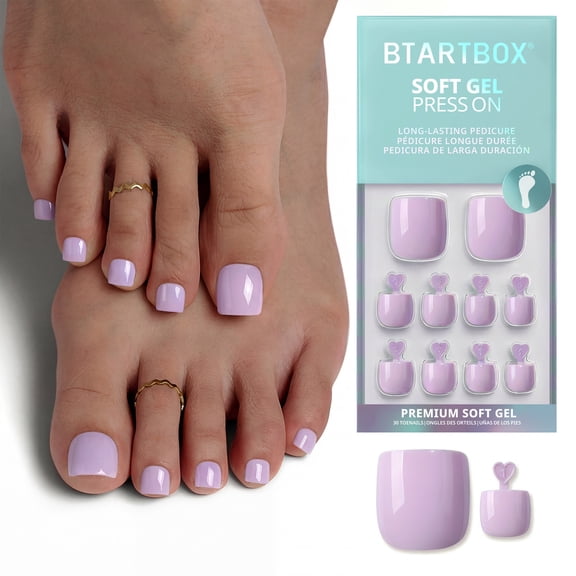 Btartbox Press On Toenails - First Step, Square, 2-Week Wear, Easy-to-Apply, 30 Count All-in-One Kit
