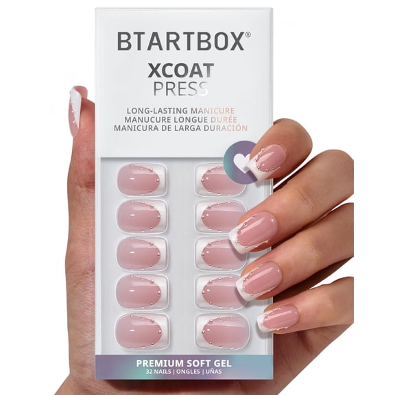 BTArtbox Press On Nails - Steadfast Vow, Short Square, Lamp-Curable, 4-Week Wear, Easy-to-Apply, 32 Count All-in-One Kit