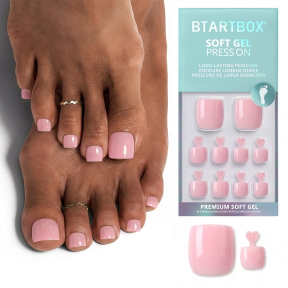 Btartbox Press On Toenails - Quiet Ground, Square, 2-Week Wear, Easy-to-Apply, 30 Count All-in-One Kit