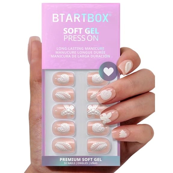 BTArtbox Press On Nails - Tidefoss, Short Square, 2-Week Wear, Easy-to-Apply, 30 Count All-in-One Kit