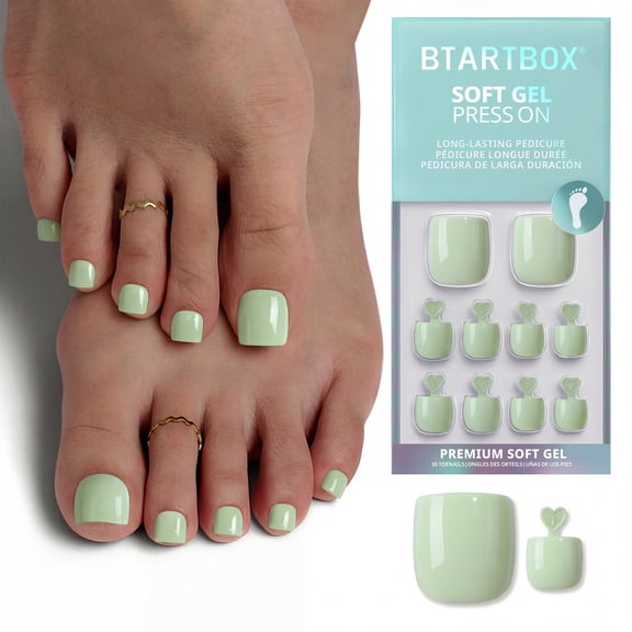 Btartbox Press On Toenails - Slow Walk, Square, 2-Week Wear, Easy-to-Apply, 30 Count All-in-One Kit