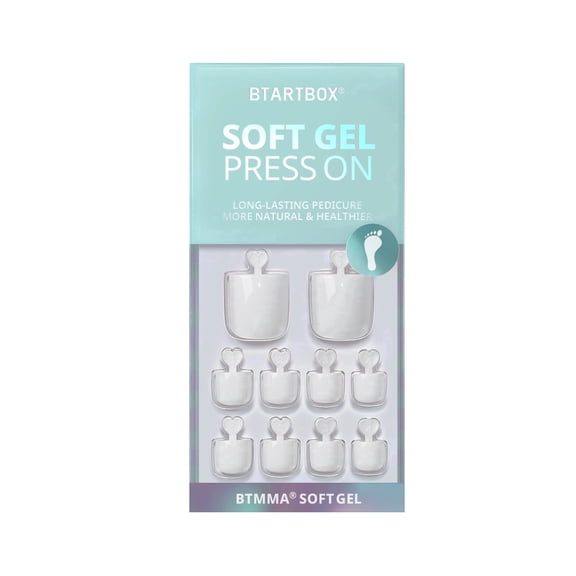 BTArtbox Press On Toenails - lvory White, Square, 2-Week Wear, Easy-to-Apply, 30 Count All-in-One Kit