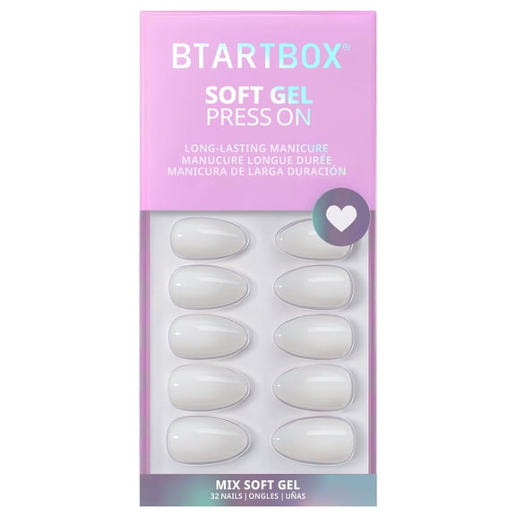 BTArtbox Press On Nails - Cream Puff, Short Almond, 2-Week Wear, Easy-to-Apply, 32 Count All-in-One Kit