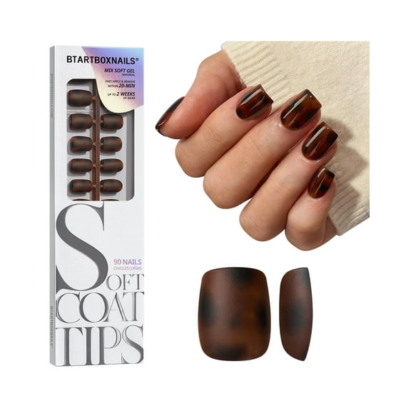 BTArtboxnails SOFTCOATTIPS Press On Nails - Tortoiseshell Almond Press On Nails Short, 96Pcs Salon Quality Soak Off Soft Gel Nail Tips in 16 Sizes
