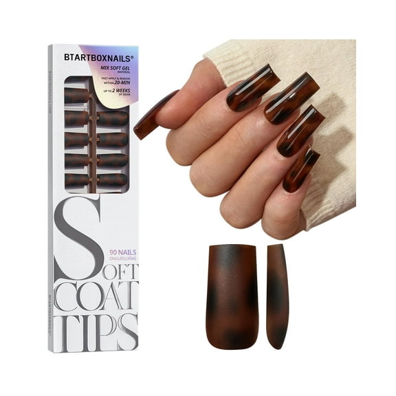 BTArtboxnails SOFTCOATTIPS Press On Nails - Tortoiseshell Almond Press On Nails Short, 96Pcs Salon Quality Soak Off Soft Gel Nail Tips in 16 Sizes