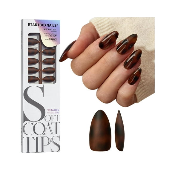 BTArtboxnails SOFTCOATTIPS Press On Nails - Tortoiseshell Almond Press On Nails Short, 96Pcs Salon Quality Soak Off Soft Gel Nail Tips in 16 Sizes