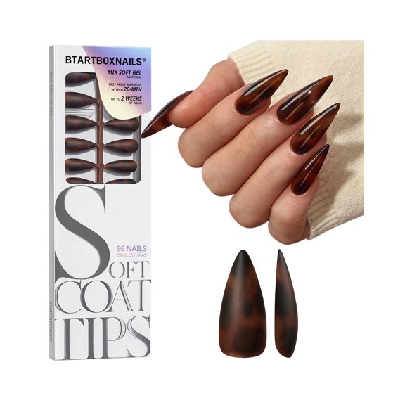 BTArtboxnails SOFTCOATTIPS Press On Nails - Tortoiseshell Almond Press On Nails Short, 96Pcs Salon Quality Soak Off Soft Gel Nail Tips in 16 Sizes