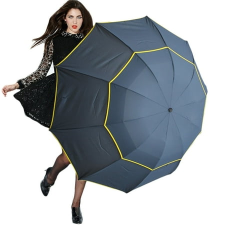 BTBXMO Extra Oversize Large Compact Golf Umbrella Double Canopy Vented Windproof Waterproof Stick Umbrellas for Women and Men & Blue