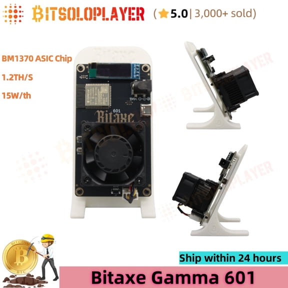 BTC Lotto Miner Bitaxe Gamma 601 BM1370 Chip 1.5TH/s 2.4G WiFi Crypto Mining Machine Bitcoin Home Solo Miner with Stand Silent Fan,White Stand