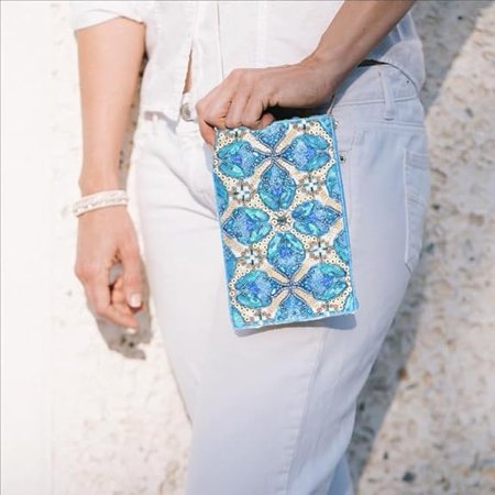 BTC Seaside Fleur Mosaic Club Bag Sequin Shell Beaded Phone Crossbody, Blue Multicolored