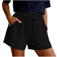 thumbnail image 1 of BTDECLAR Cotton Linen Shorts for Women Ruffle Drawstring High Waist Wide Leg Pants Casual Cute Summer Beach Vacation Shorts with Pockets, 1 of 4