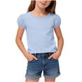 thumbnail image 1 of BTDECLAR Girls Puff Short Sleeve T Shirts Solid Color Round Neck Basic Summer Tee Shirts Casual Soft Comfy Blouses Tops 1-15 Years, 1 of 8