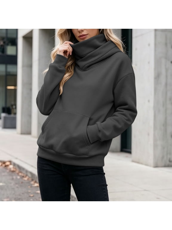 Hoodies for Women Oversized Mock Neck Sweatshirt with Face Cover | Long Sleeve,Trendy Fall Winter Tops for Casual Travel Workout Outdoor Hooded Tops(Dark Gray,S)
