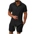 thumbnail image 1 of BTDECLAR Men's 2 Piece Outfit Short Sleeve Button Down Shirts and Drawstring Shorts Set Solid Color Casual Beach Vacation Shorts Sets, 1 of 8