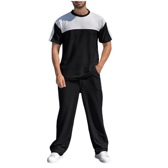 BTDECLAR Men's 2 Piece Outfit Vintage Short Sleeve Crewneck T Shirts Jogging Pants Set Casual Summer Athletic Running Sets