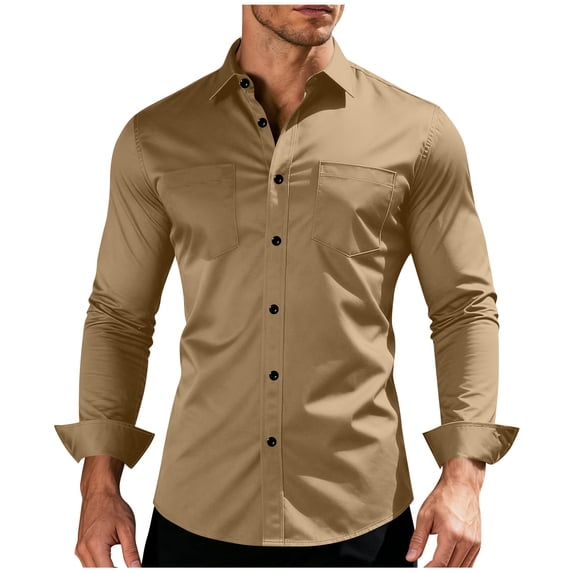 BTDECLAR Men's Dress Shirts Long Sleeve Solid Color Classic Button Down Collar Shirt Slim Fit Casual Work Business Shirts with Pocket