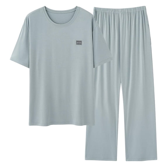 BTDECLAR Mens Pajamas Set Lightweight Loungewear Solid Color Short Sleeve Tops and Long Pants Soft Comfortable Sleepwear Pjs Sets