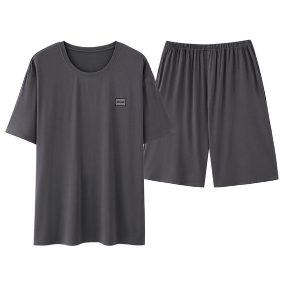 BTDECLAR Mens Pajamas Set Summer Soft Comfy Short Sleeve Crewneck Tops and Shorts Loungewear Sets Solid Color Lightweight Pjs Sleepwear