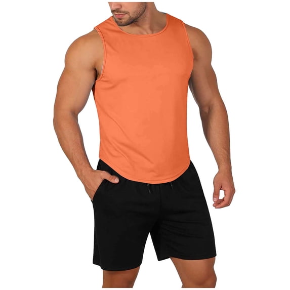 BTDECLAR Mens Short Sleeve Summer Tracksuit Sleeveless Crewneck Tank Tops and Drawstring Shorts Set Solid Color Casual Outfits with Pocket