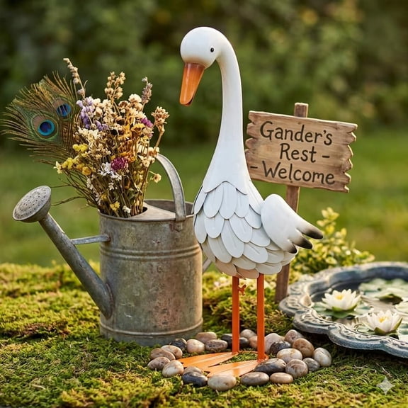 BTDECLAR PORCH GOOSE GARDEN STATUE Large 23 Inch Porch Goose Sculpture Weather Resistant Metal Goose For Yard Garden And Pathway Decor