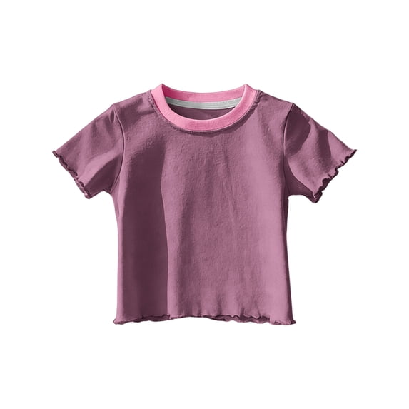 BTDECLAR Toddler Girl's Short Sleeve Shirts Summer Crewneck Lettuce Trim Cute T-Shirts Soft Comfy Breathable Girls Tops 12M-11Y